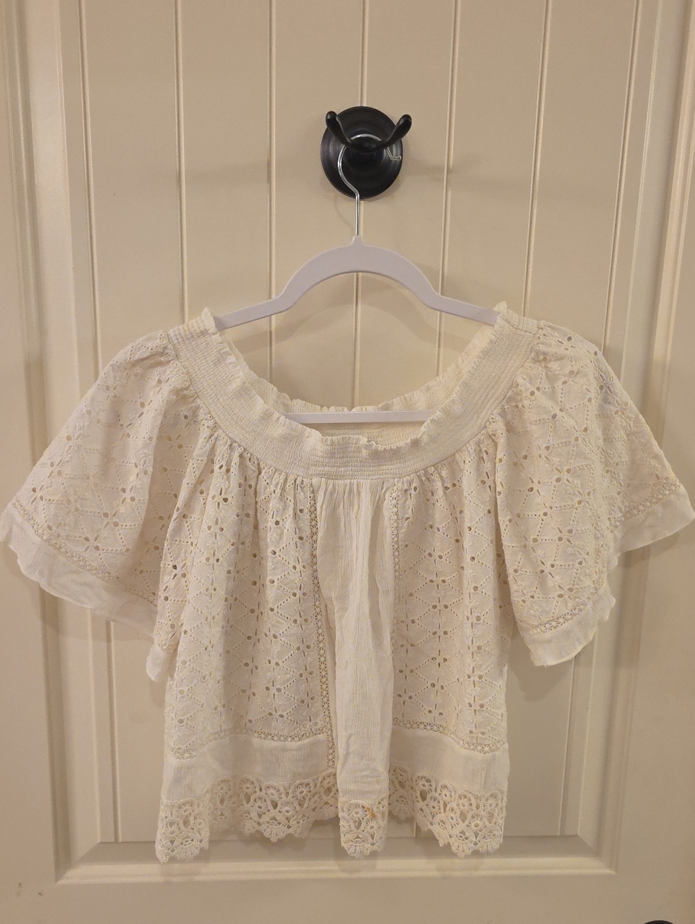 Lovers + Friends Ivory Eyelet Peasant Blouse